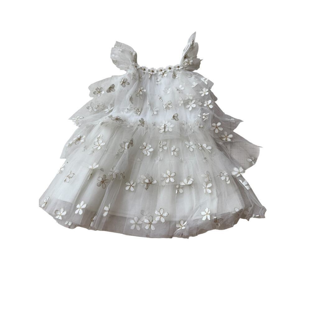 Petite Hailey Girl's Ivory Daisy Layered Tutu Sheer Dress Size 3 - Picture 5 of 7
